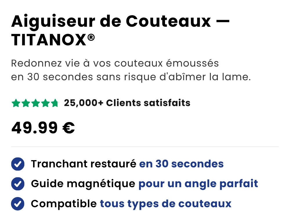 Aiguiseur de Couteaux Pro — TITANOX® — Redonnez vie à vos couteaux émoussés en 30 secondes sans risque d'abîmer la lame.
