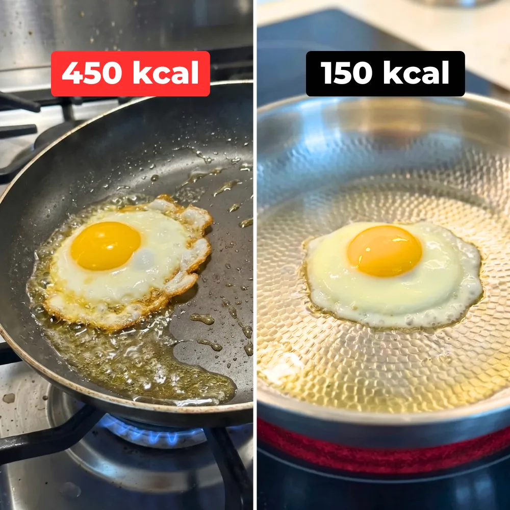 Œuf cuit avec très peu d'huile dans la poêle Titanox