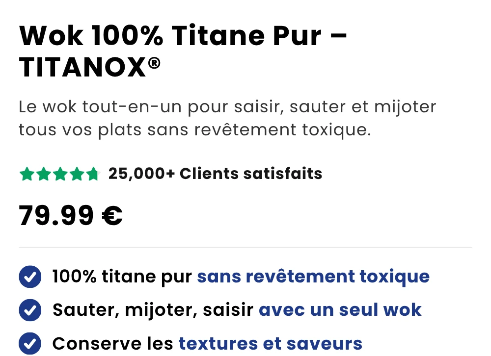Wok 100% Titane Pur (28 cm) — TITANOX® — Le wok tout-en-un pour saisir, sauter et mijoter tous vos plats sans revêtement toxique.